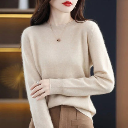 Round Neck Crochet Knit Sweater Long Sleeve Loose Fit Pullover