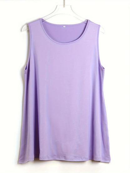 Plus Size Solid Tank Top Women Casual Crew Neck Sleeveless