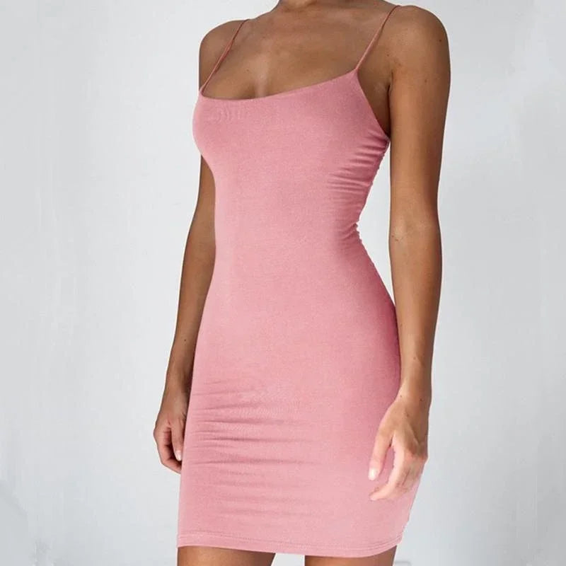 2026 Women Sexy Bodycon Club Party Dresses Short Female Camisole Solid Black Sheath Sundress