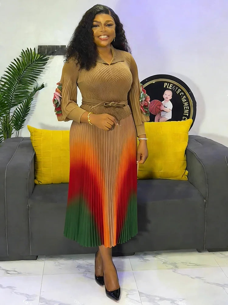 Women's Gradient Pleated A-Line Dress