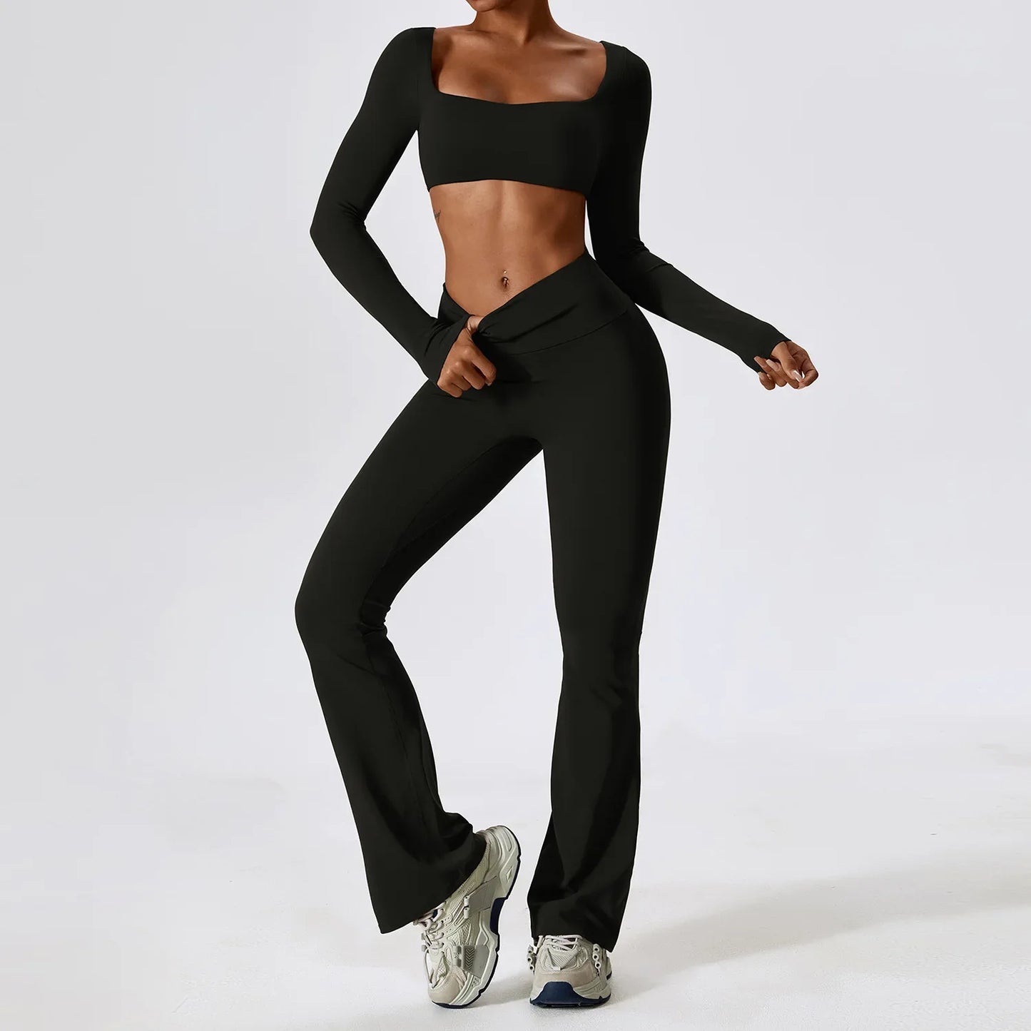 Seamless Yoga Set - Sports Bra, Crop Top & Leggings