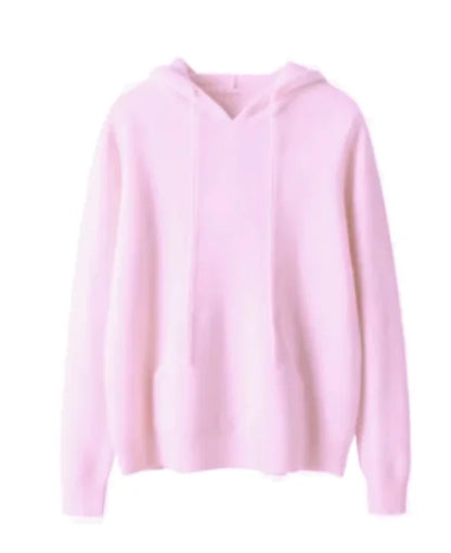 Round Neck Cashmere Hoodie Long Sleeve Slim Fit Pullover with Pocket