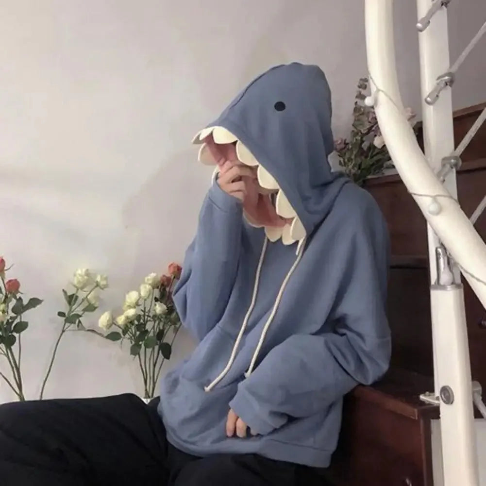 Shark Patchwork Hoodie Oversized Loose Fit Pockets Long Sleeve