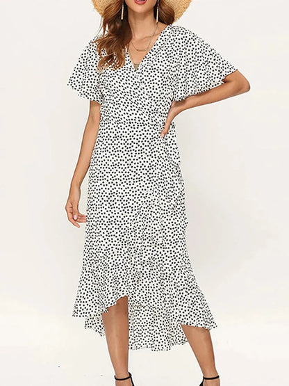 Floral Print V-Neck Ruffle Flare Sleeve Chiffon Maxi Dress