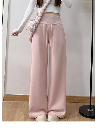 High Waist Straight Pants Loose Fit Pockets Full Length