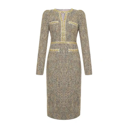 Women's Vintage Tweed Hollow Midi Dress