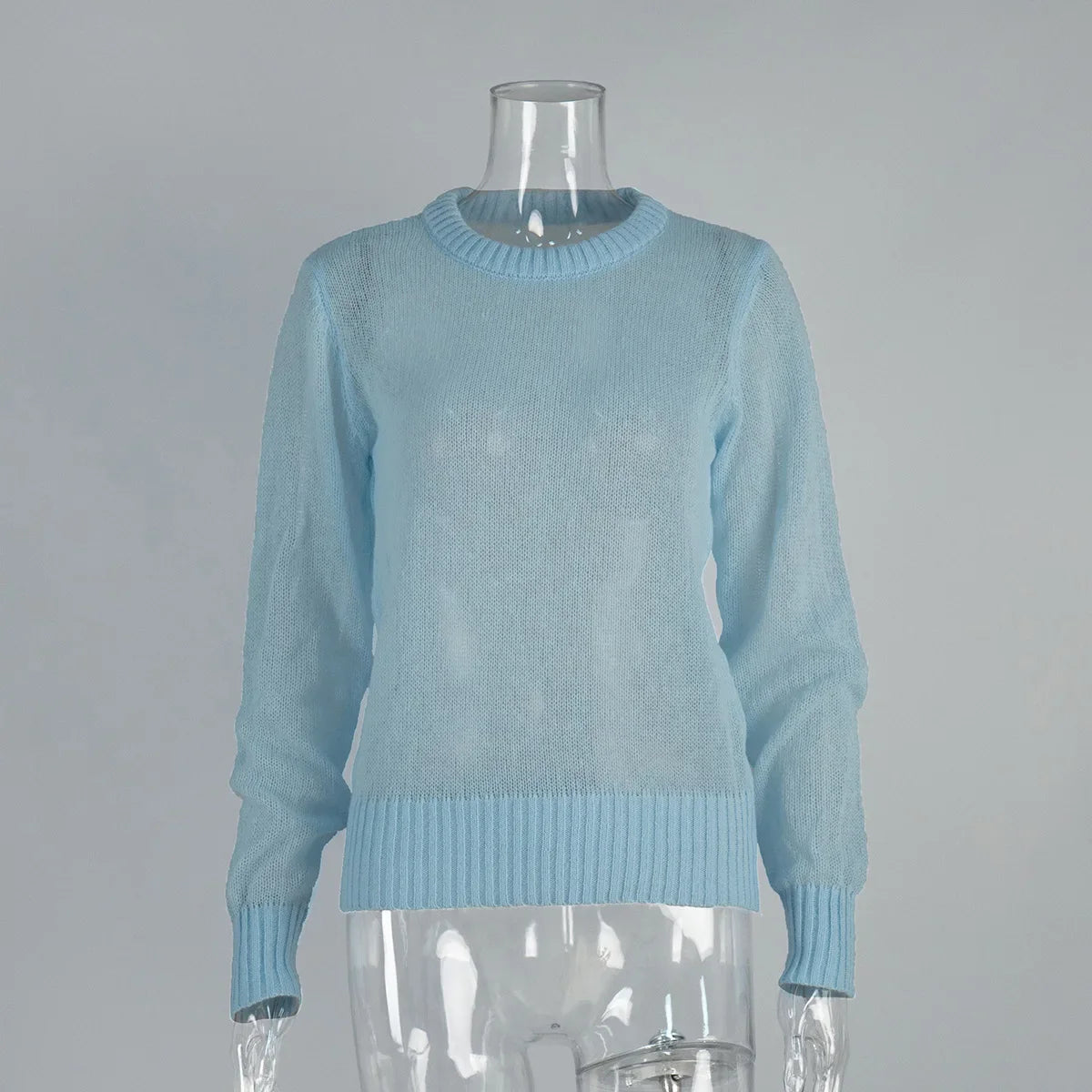 Round Neck Knit Sweater Long Sleeve Loose Fit Spliced Pullover