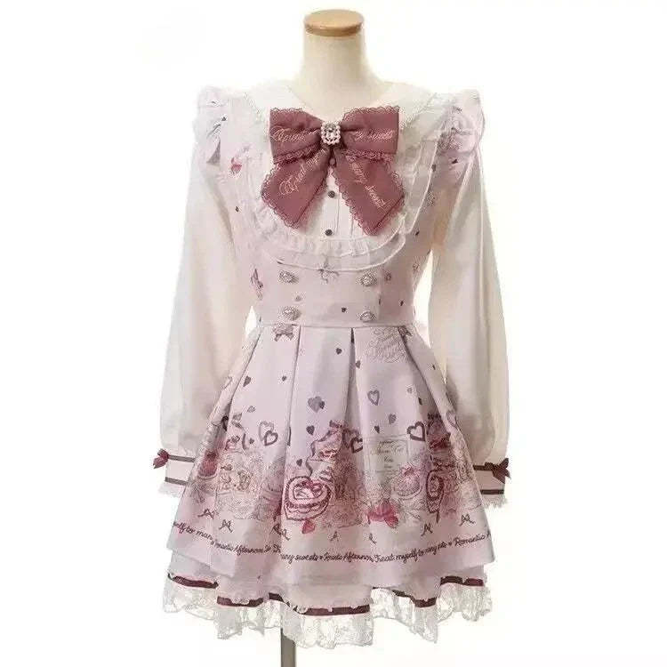 Harajuku Sweet Bow Black Plaid Dresses All-match Slim Fit Kawaii Lolita Dress