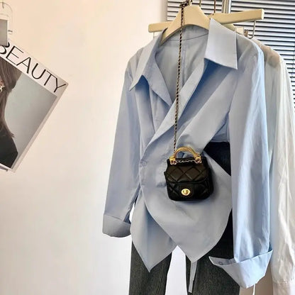 Irregular Long Sleeve Polo Blouse
