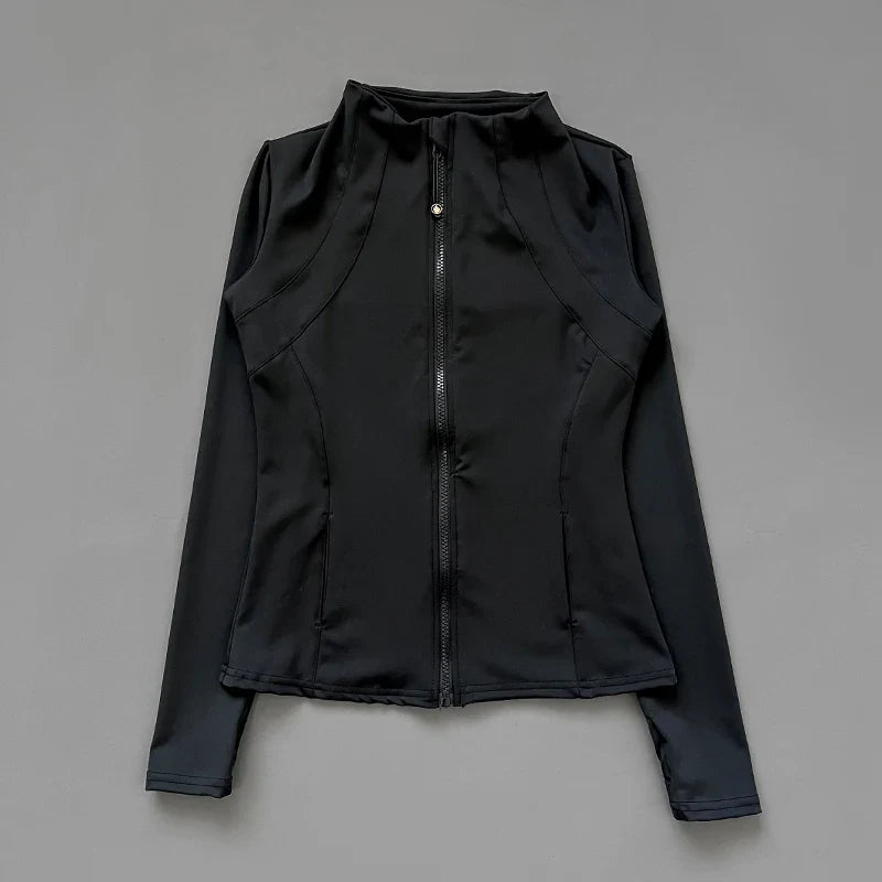 Athletic Slim Fit Quick Drying Zipper Running Jacket Women Dryfit Outer Wear Yoga Training Fitness Jacket with Thumb Hole