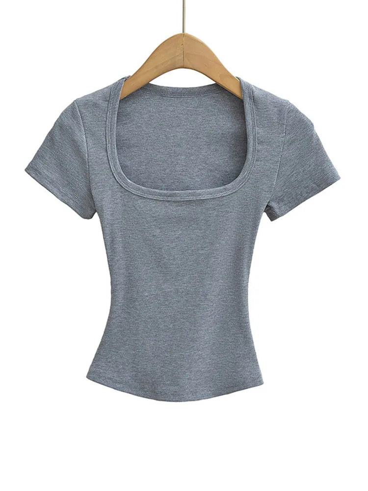 Square Neck Short Sleeve Crop Top