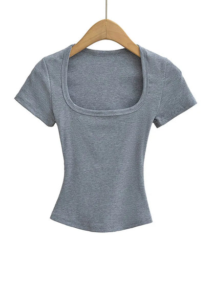 Square Neck Short Sleeve Crop Top