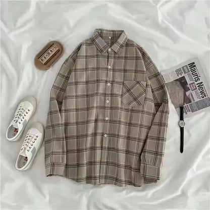 Retro Plaid Long Sleeve Loose Shirt