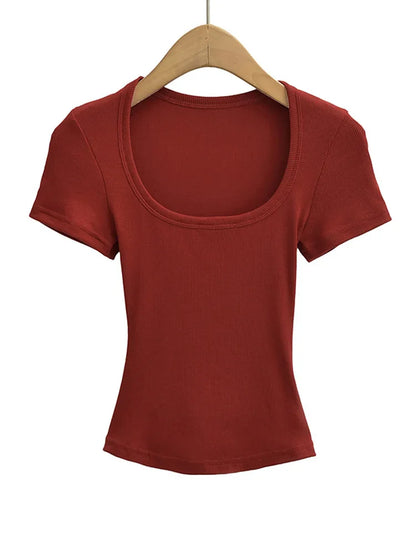 Square Neck Short Sleeve Crop Top
