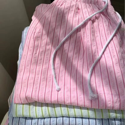 Striped Drawstring Straight Leg Pants