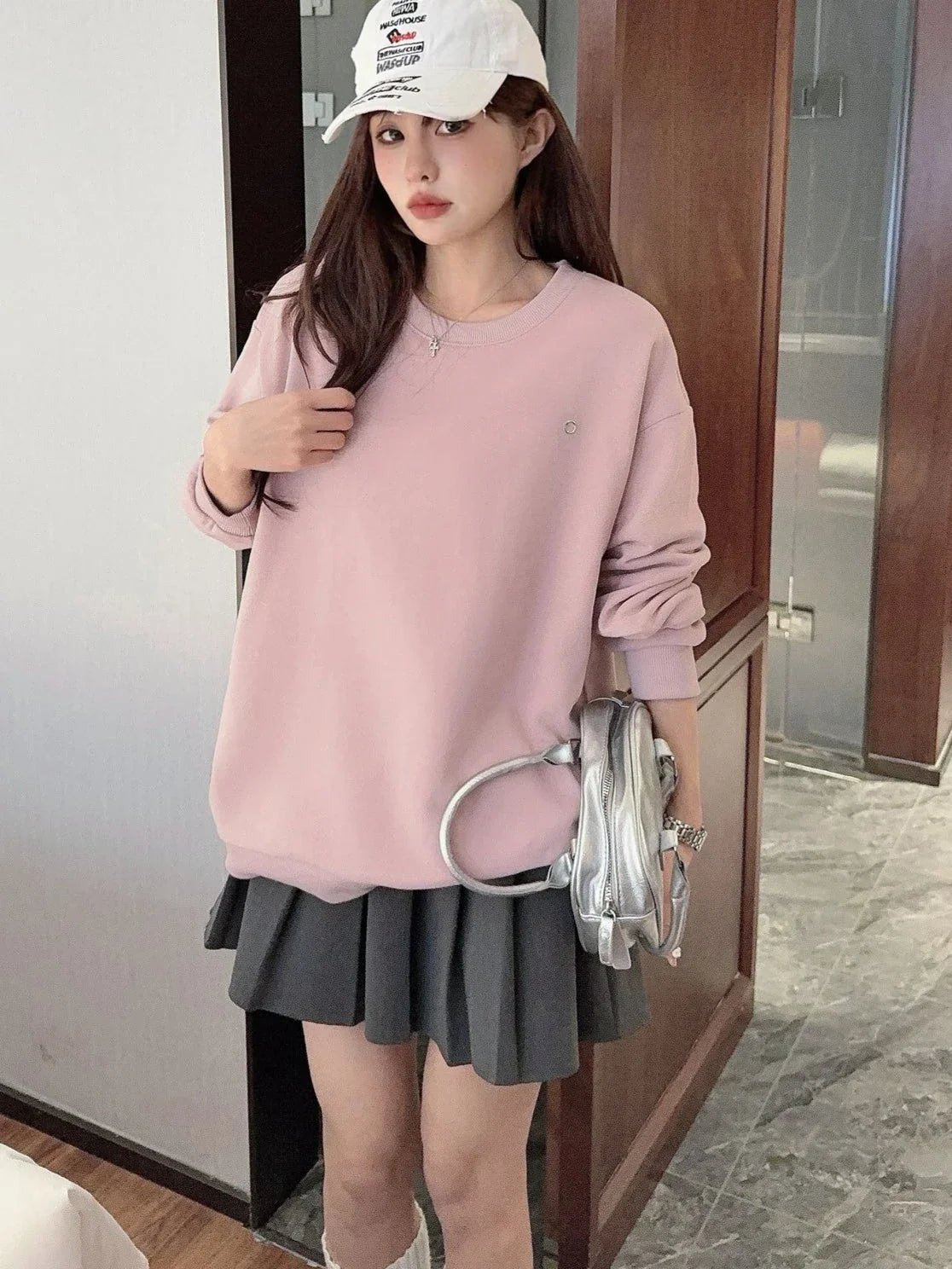 Women's Sweatshirt Sport Classic O Neck Solid Color Casual Loose Pullover Tops Female Solid Cotton Hoodie Women Oversize