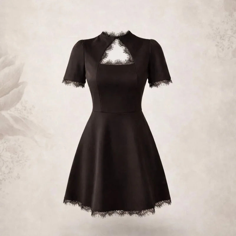 Women's Black Lace Hollow-Out Mini Dress