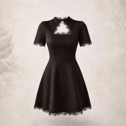 Women's Black Lace Hollow-Out Mini Dress