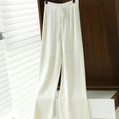 Women Merino Wool Knitted Wide Leg Pants Autumn Winter Basic Soft Warm Cashmere Knit Trousers Casual Simple Style Korean