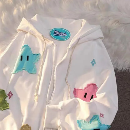 Y2K Oversized Embroidered Zip-Up Hoodie