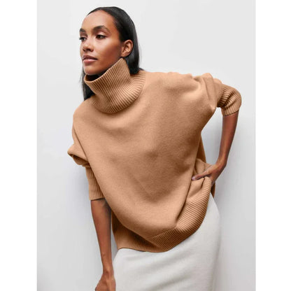 Mock Neck Knit Sweater Raglan Sleeve Loose Fit with Ruched Detail