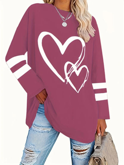 Women's Heart Print Eyelet Long-Sleeve Top
