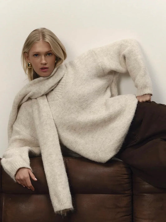Turtleneck Knit Sweater Loose Fit Long Sleeve Pullover