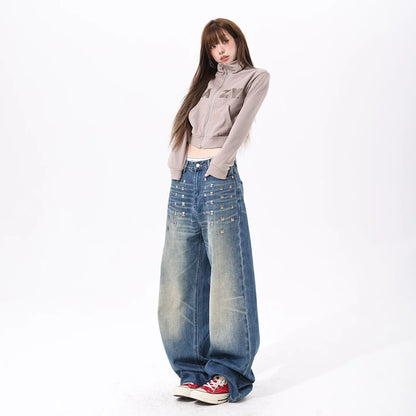 Retro Distressed Wide-Leg Jeans