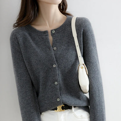 Women's Knitted Cardigan Sweater - O-Neck Button-Up Top