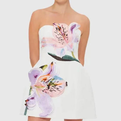 Women's Floral Print Strapless Mini Dress