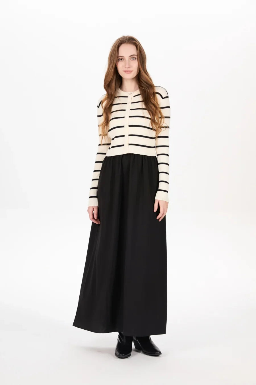 Stripe Knit Cardigan + Sleeveless Maxi Dress Matching Set