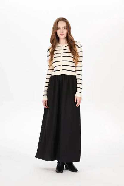 Stripe Knit Cardigan + Sleeveless Maxi Dress Matching Set