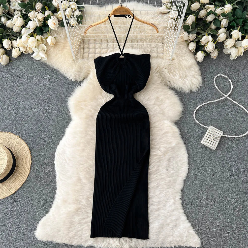 YuooMuoo Chic Fashion Sexy Package Hips Split Knitted Dress Women Slim Elastic Bodycon Party Dress Streetwear Outfit