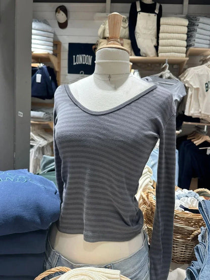 Sweet Pink Striped Long Sleeve T-shirt Woman Spring New Y2K O-Neck Cotton Slim Tshirts Tops Female Cute Preppy Style Tee Shirts