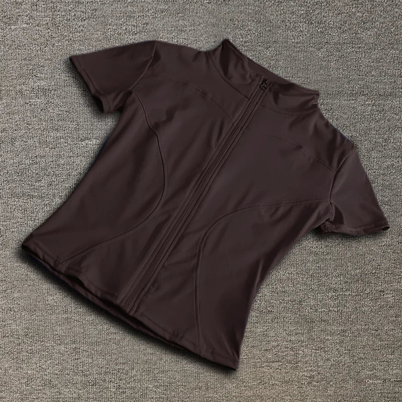 Quick-Dry Full Zip Short Sleeve Yoga Top