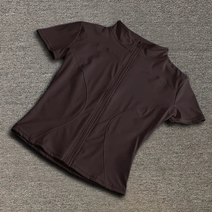 Quick-Dry Full Zip Short Sleeve Yoga Top