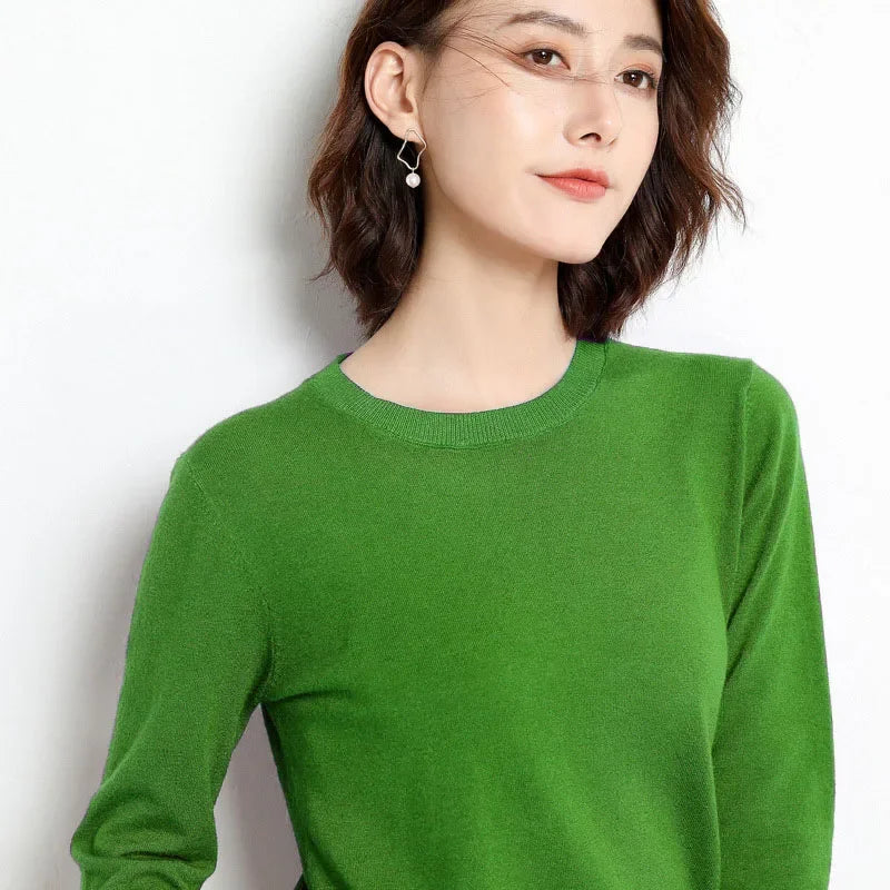 Round Neck Knit Sweater Long Sleeve Regular Fit Pullover