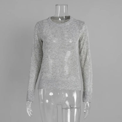 Round Neck Knit Sweater Long Sleeve Loose Fit Spliced Pullover