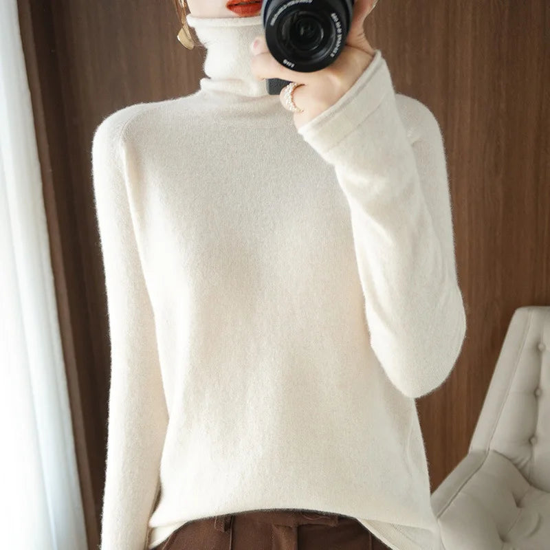 Turtleneck Knit Sweater Long Sleeve Slim Fit Pullover