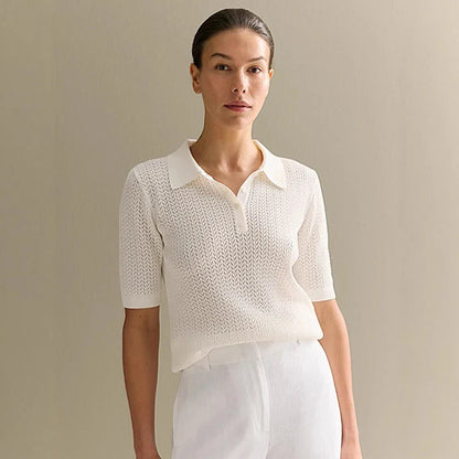 Lapel Short Sleeve Knit Loose Pullover Tee