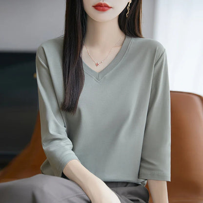 Women's Cotton V-Neck Cropped Sleeve T-Shirt