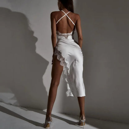 Women's Sexy Backless Lace Midi Dress