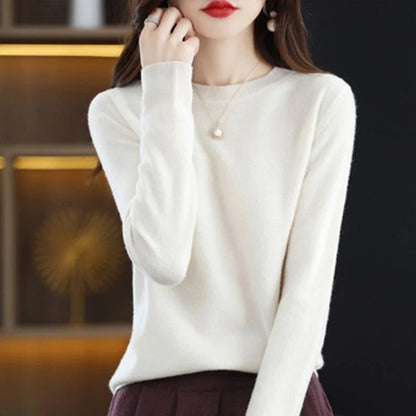 Round Neck Crochet Knit Sweater Long Sleeve Loose Fit Pullover