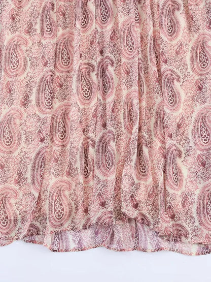 MIDI Dress Vintage Print Chiffon V-Neck Cascading Ruffle Long Sleeve Female Elegant Street Dresses Clothing
