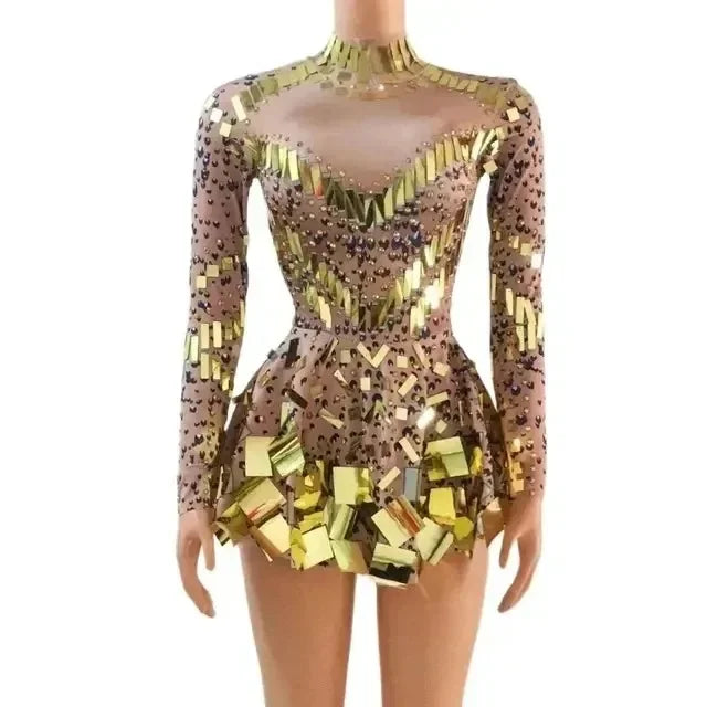 Women's Mirror Sequin Party Dress - Stretch Stage Dance Dress
