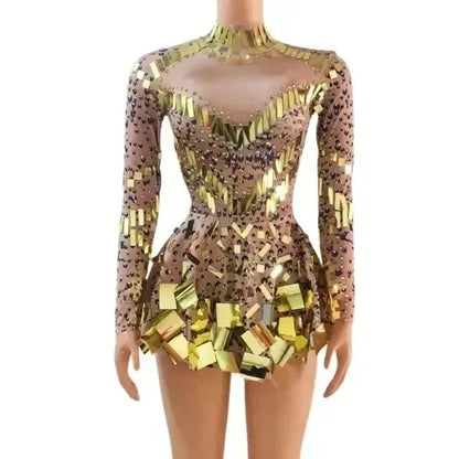 Women's Mirror Sequin Party Dress - Stretch Stage Dance Dress
