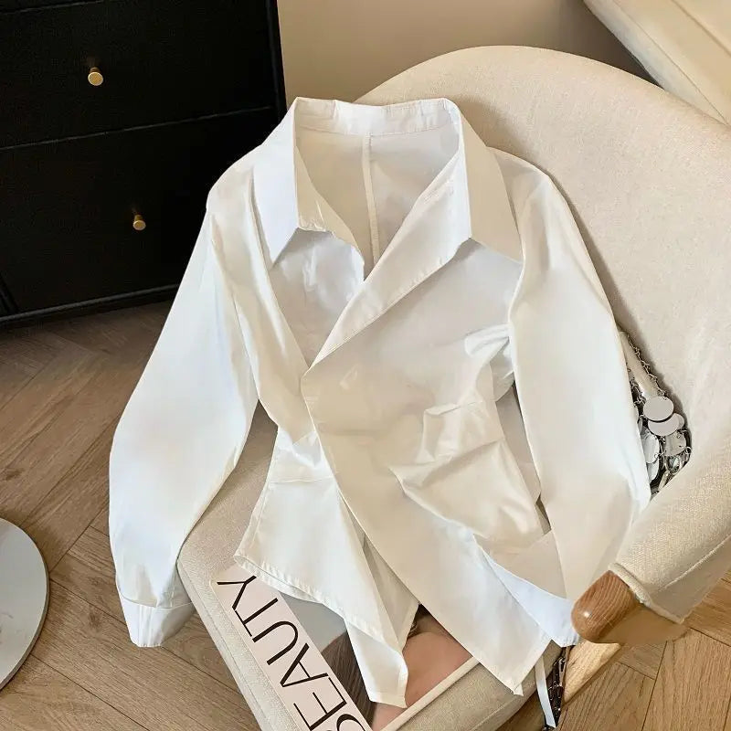 Irregular Long Sleeve Polo Blouse