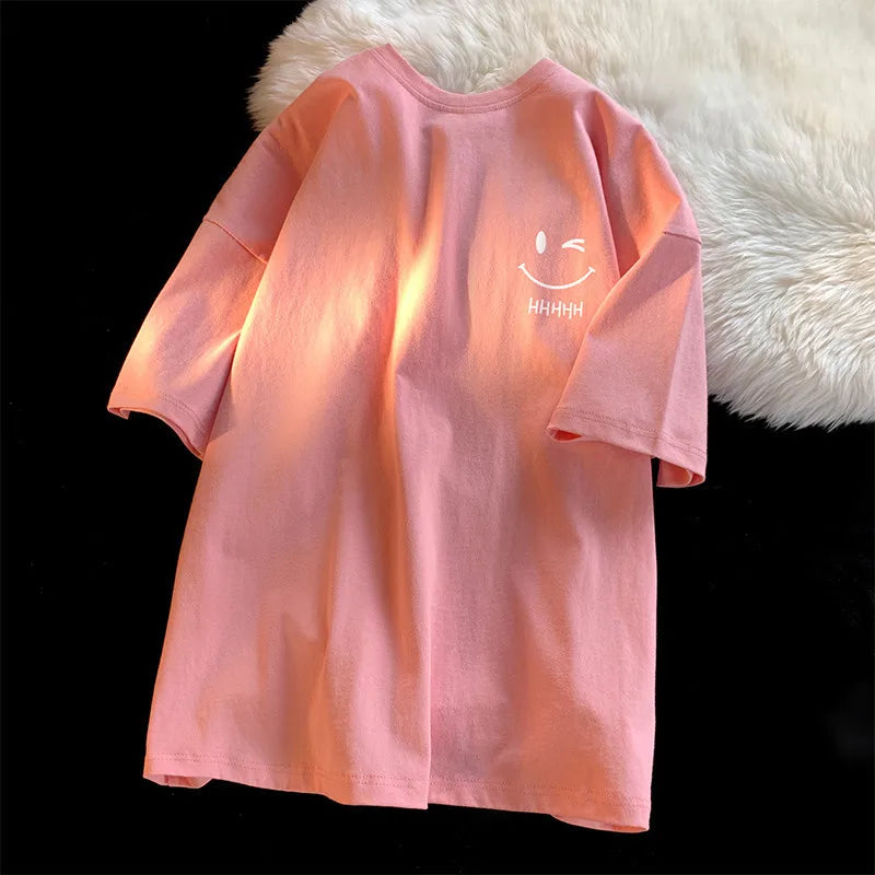 Smiling Face Print Oversized Unisex Tee