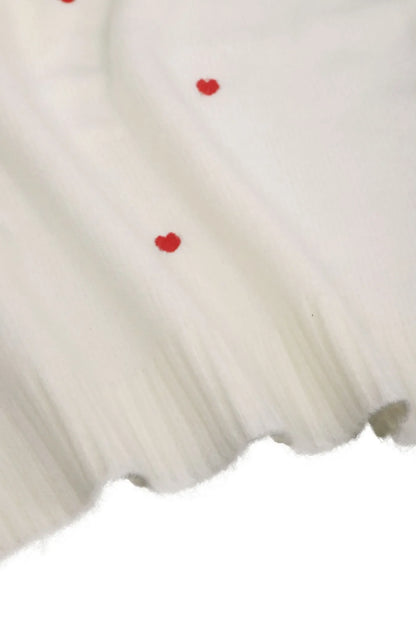 Women's Cream Red Heart Embroidered Oversized Knit Sweater