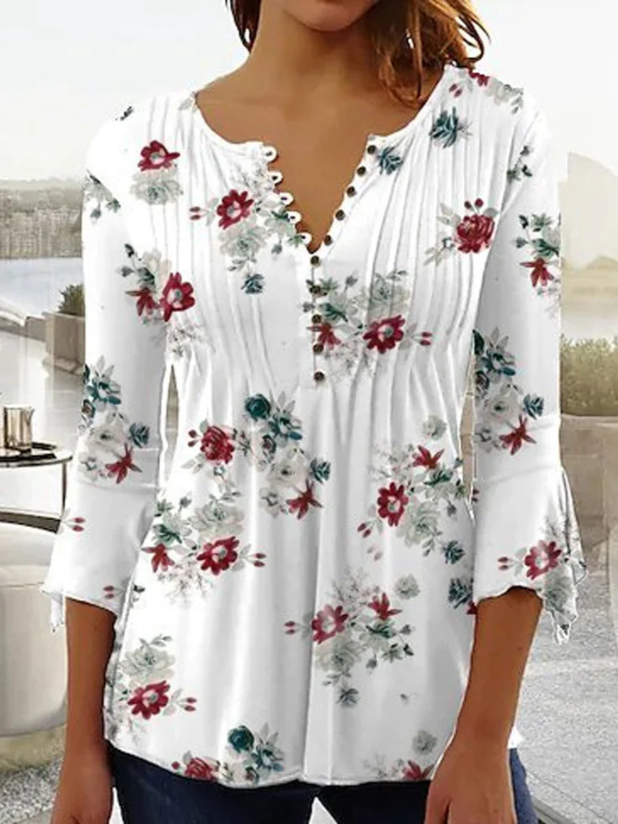 Women's Printed Shirt - Casual Loose Fit Long Sleeve Top